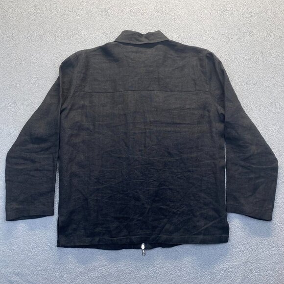 Gran Sasso Men 100% Linen Black Shackets Full Zip Pockets Size 48 Made in Italy - Picture 2 of 7